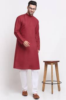 KRAFT INDIA Men Cotton Red Solid Kurta Only