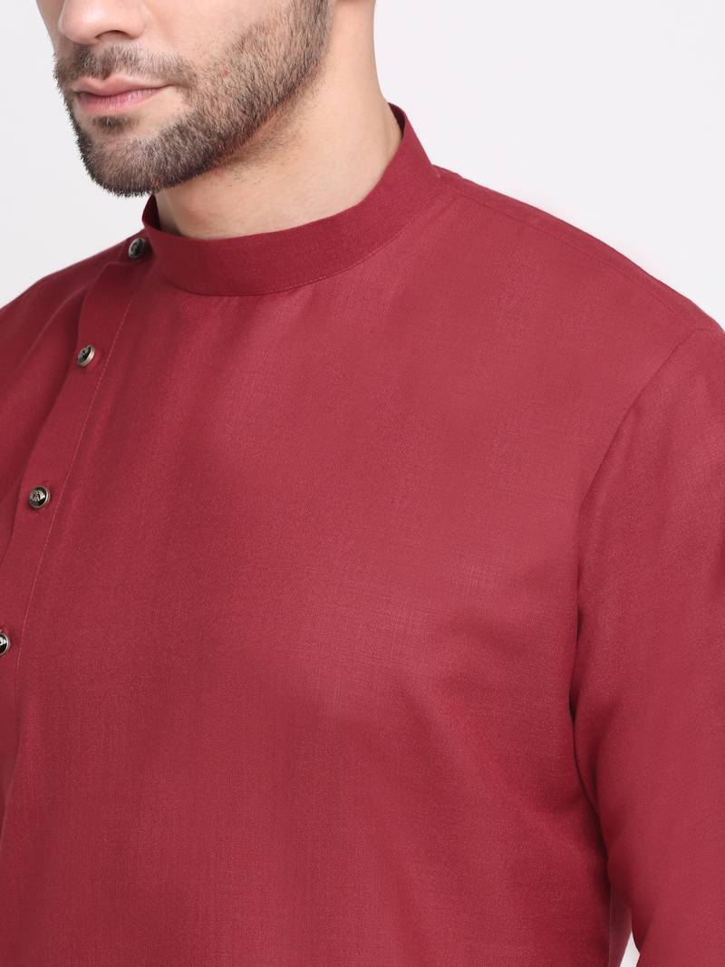 Men Cotton Red Solid Kurta Only