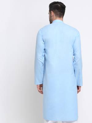 Men Cotton Sky  Solid Kurta Only 2