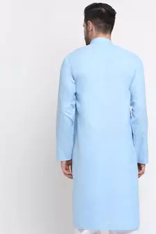 Men Cotton Sky  Solid Kurta Only