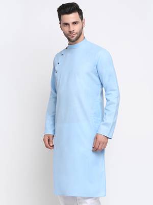 Men Cotton Sky  Solid Kurta Only 3