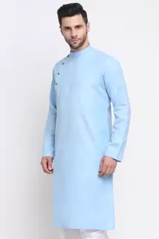 Men Cotton Sky  Solid Kurta Only