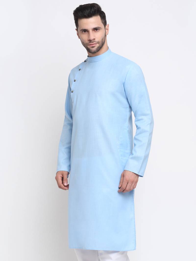 Men Cotton Sky  Solid Kurta Only