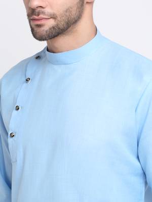 Men Cotton Sky  Solid Kurta Only 4