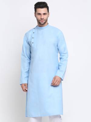 Men Cotton Sky  Solid Kurta Only 1