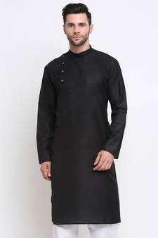 Men Cotton Black  Solid Kurta Only