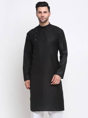 Men Cotton Black  Solid Kurta Only 1