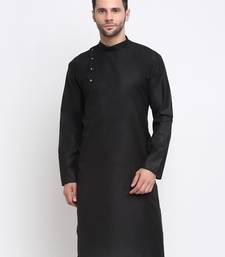 Men Cotton Black  Solid Kurta Only
