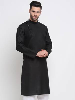 Men Cotton Black  Solid Kurta Only 2