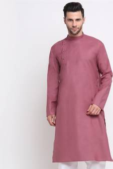 KRAFT INDIA Men Cotton Coral  Solid Kurta Only