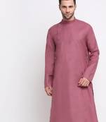 Men Cotton Coral  Solid Kurta Only