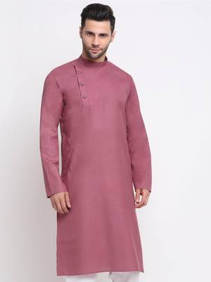 Men Cotton Coral  Solid Kurta Only 2