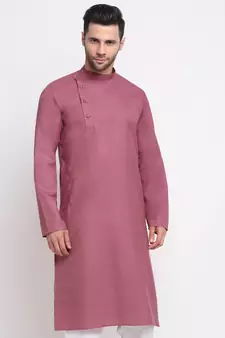 Men Cotton Coral  Solid Kurta Only
