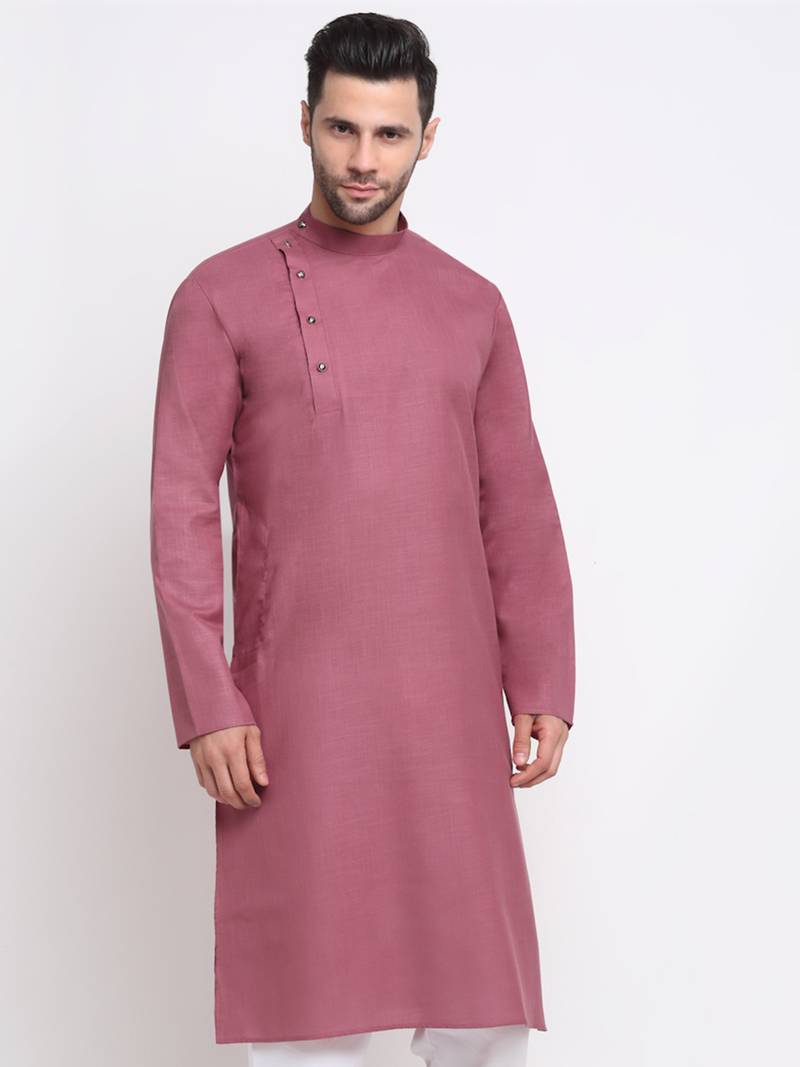 Men Cotton Coral  Solid Kurta Only