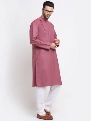 Men Cotton Coral  Solid Kurta Only 3