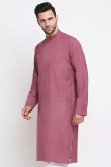 Men Cotton Coral  Solid Kurta Only