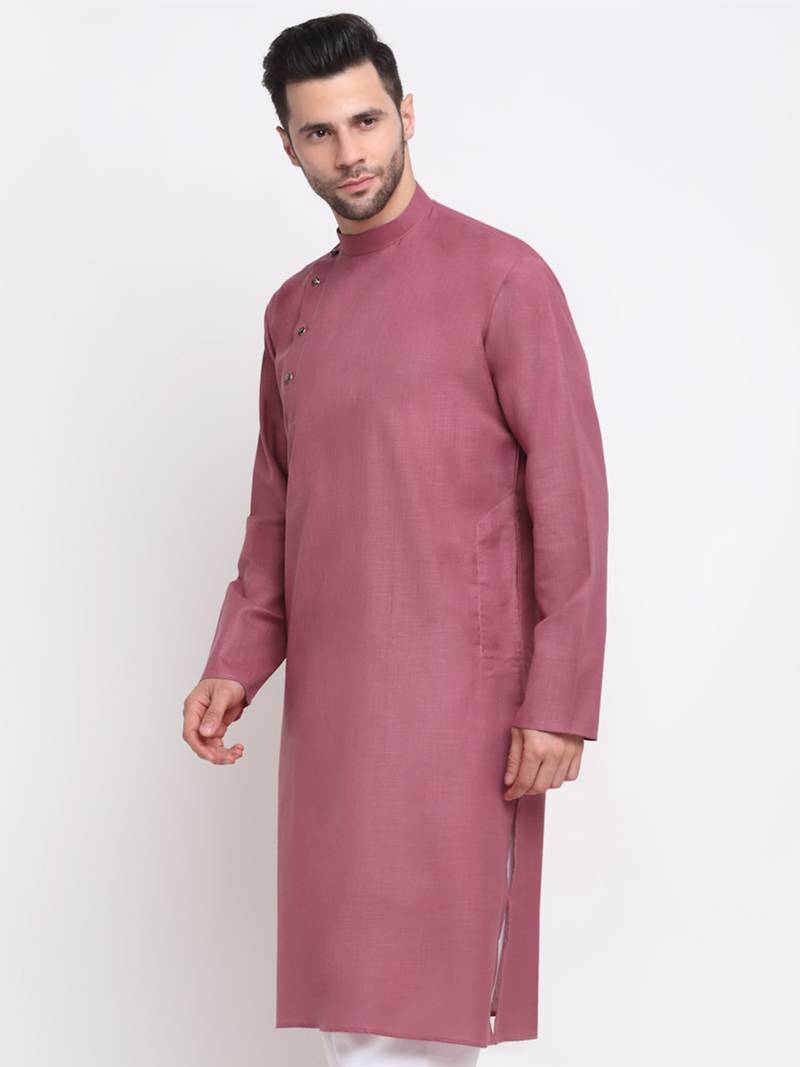 Men Cotton Coral  Solid Kurta Only