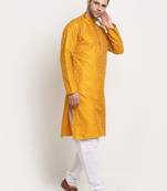 Yellow straight knee length Woven kurta