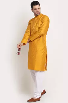 Yellow straight knee length Woven kurta