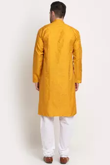 Yellow straight knee length Woven kurta