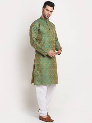 Green Silk Blend Traditional Kurta 3