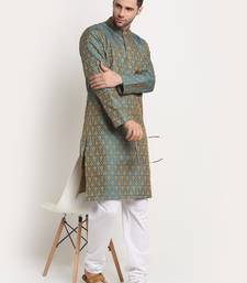 green silk blend jacquard kurta