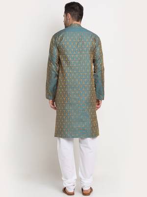 green silk blend jacquard kurta 2