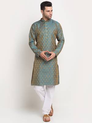 green silk blend jacquard kurta 4