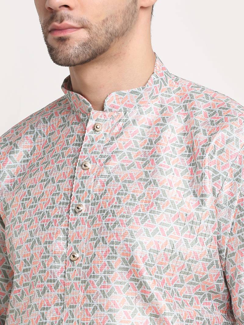 Grey Silk Blend Traditional Kurta For men