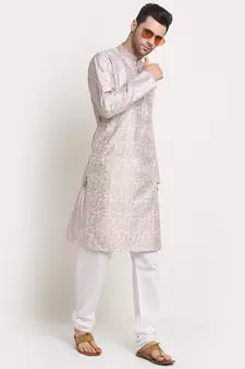 Grey Silk Blend Traditional Kurta For men