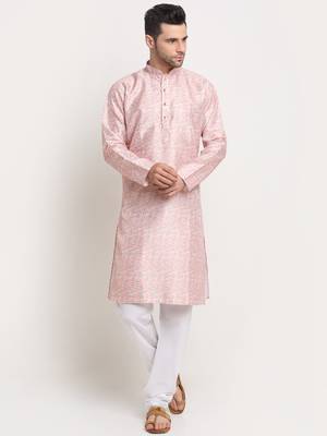 Pink Silk Blend Traditional Kurta For men 1