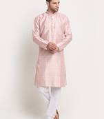 Pink Silk Blend Traditional Kurta For men