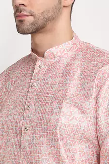 Pink Silk Blend Traditional Kurta For men