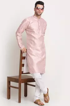 Pink Silk Blend Traditional Kurta For men