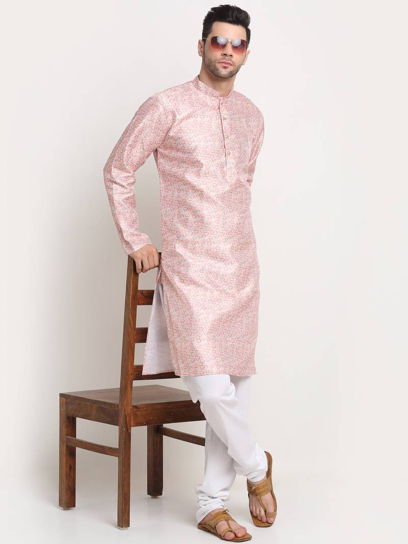 Pink Silk Blend Traditional Kurta For men