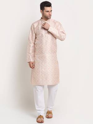 Beige Silk Blend Traditional Kurta For men 1