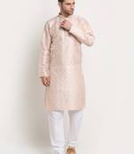 Beige Silk Blend Traditional Kurta For men