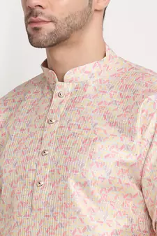 Beige Silk Blend Traditional Kurta For men