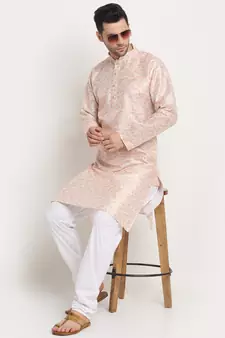 Beige Silk Blend Traditional Kurta For men