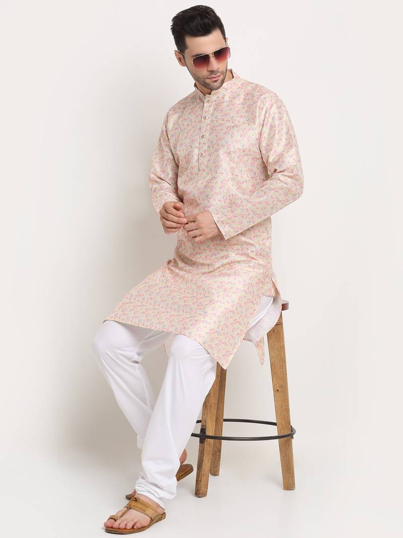 Beige Silk Blend Traditional Kurta For men