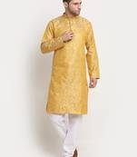 KRAFT INDIA Men Jacquard Woven Design Green Kurta