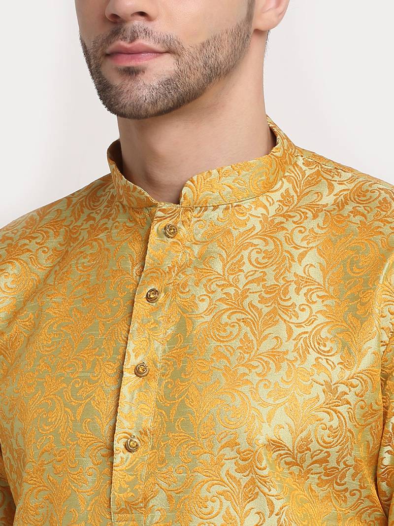 KRAFT INDIA Men Jacquard Woven Design Green Kurta