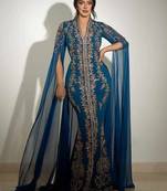 Royal Fashion Wedding Dubai Beaded Kaftan Abaya Party Wear Fish Cut Crystal Fancy Work Caftan Dresses