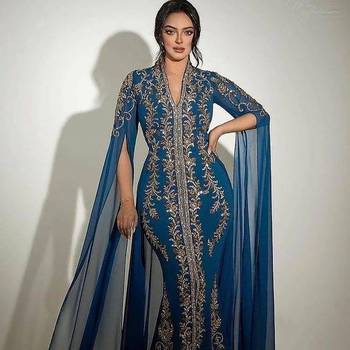 Royal Fashion Wedding Dubai Beaded Kaftan Abaya Party Wear Fish Cut Crystal Fancy Work Caftan Dresses 2