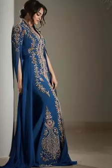 Royal Fashion Wedding Dubai Beaded Kaftan Abaya Party Wear Fish Cut Crystal Fancy Work Caftan Dresses