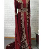 Maroon Velvet Stone and Zari Work Wedding Kaftan for Women