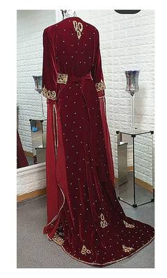 Maroon Velvet Stone and Zari Work Wedding Kaftan for Women 2