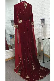 Maroon Velvet Stone and Zari Work Wedding Kaftan for Women