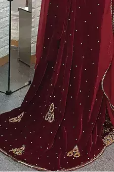Maroon Velvet Stone and Zari Work Wedding Kaftan for Women