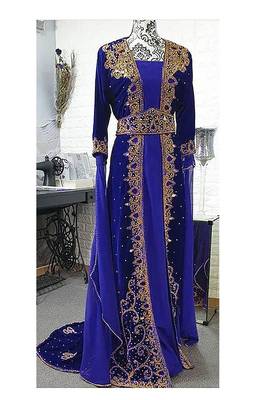 Royal Blue Velvet Zari Work Kaftan for Women 2